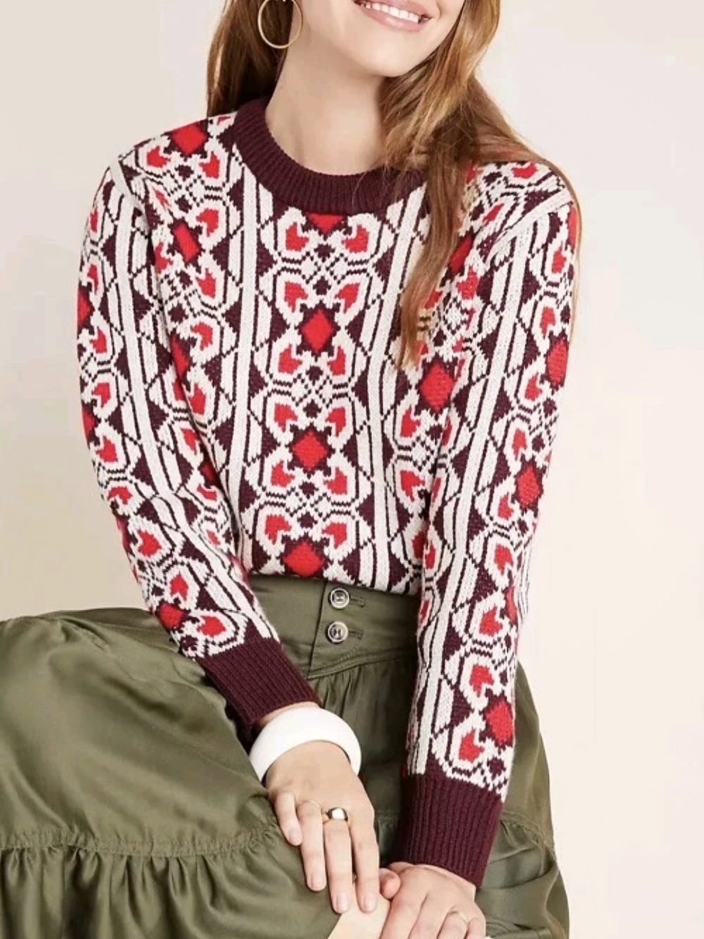 Moth Anthropologie Intarsia Pullover Sweater Size XS